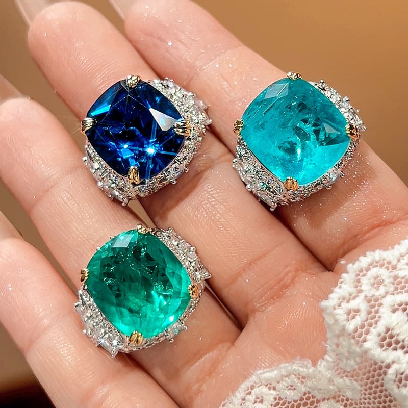 Anillo de circón con zafiro y turmalina simulados