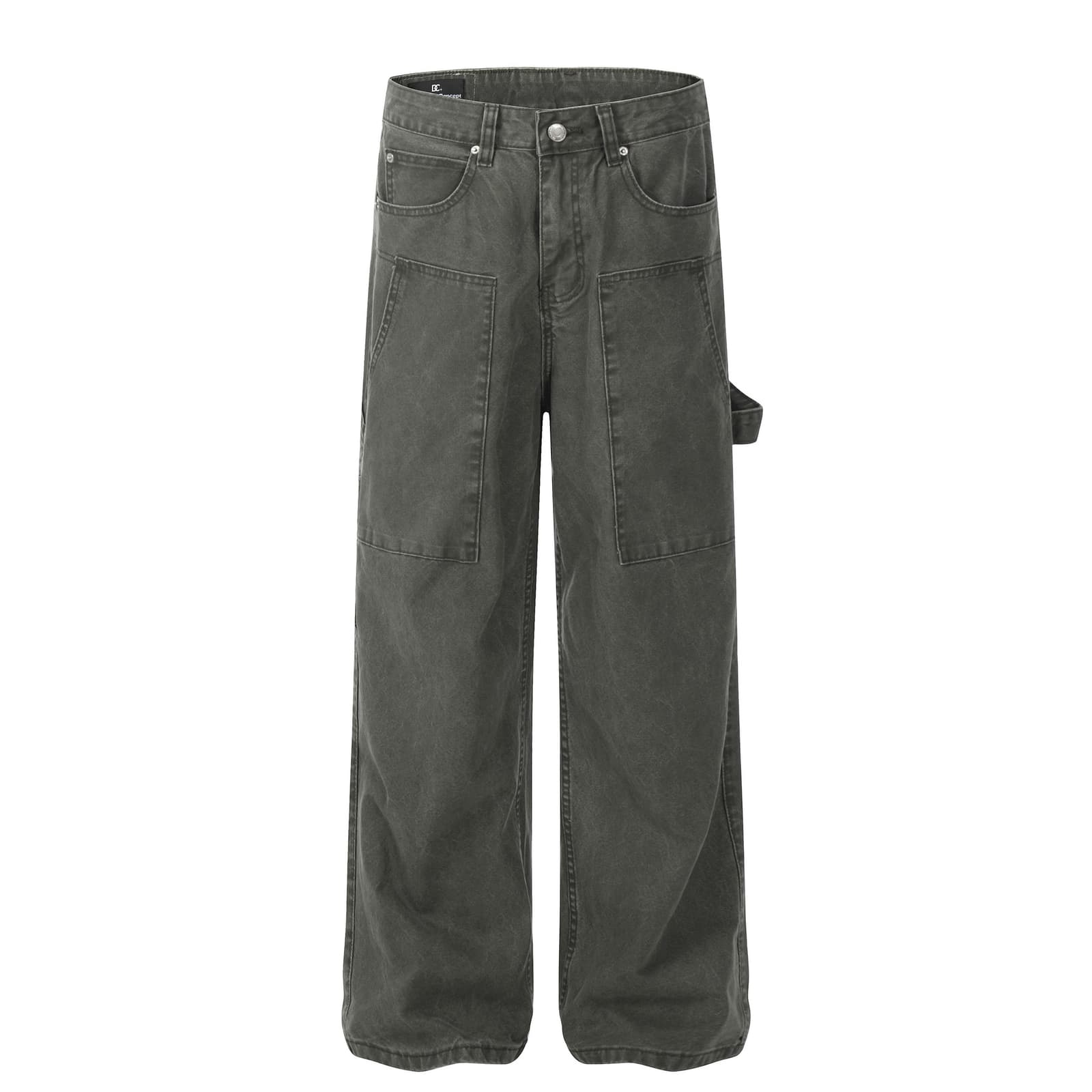 Jeans cargo desgastado recto con cierre de botones