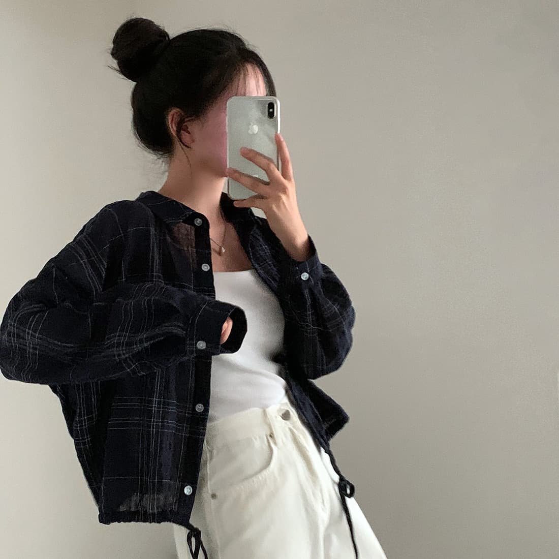 Camisa de cuadros manga larga suelta con solapas