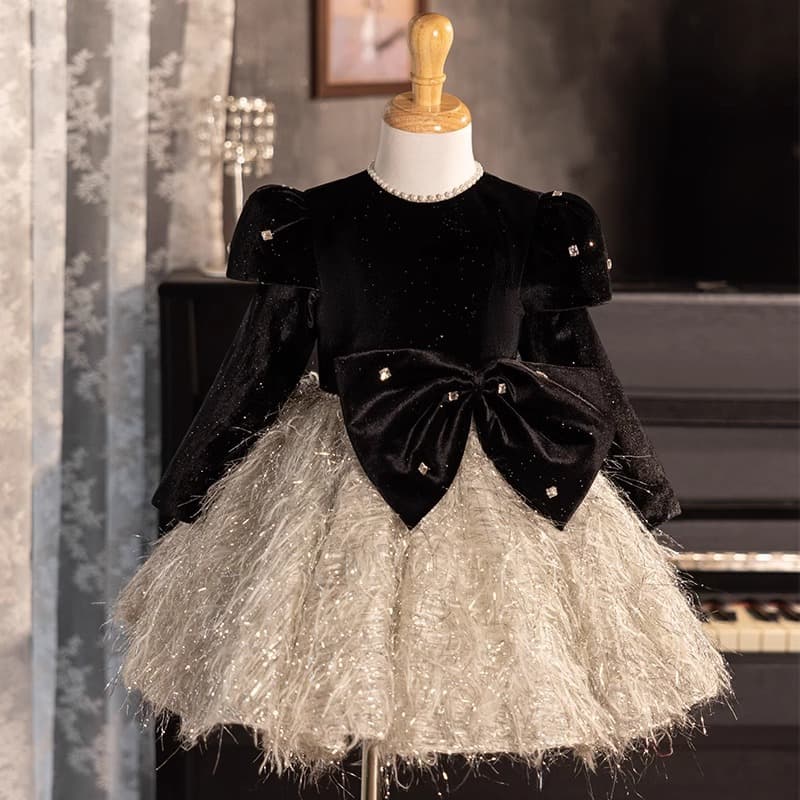 Vestido infantil princesa manga larga de lujo elegante