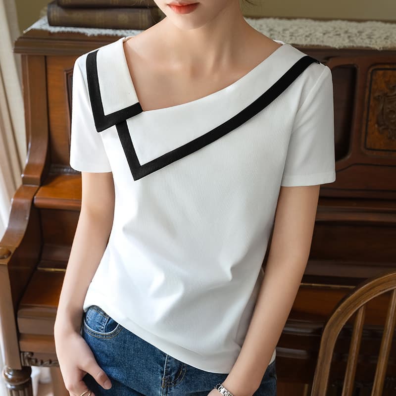 Blusa francesa de contraste manga corta