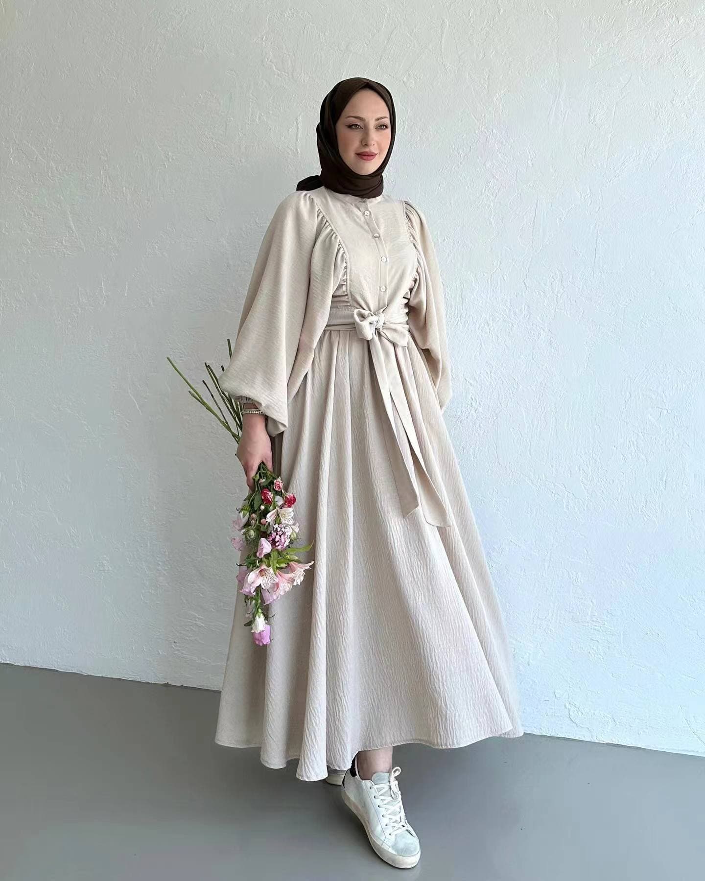 Conjunto mujer falda midi mangas tipo obispo
