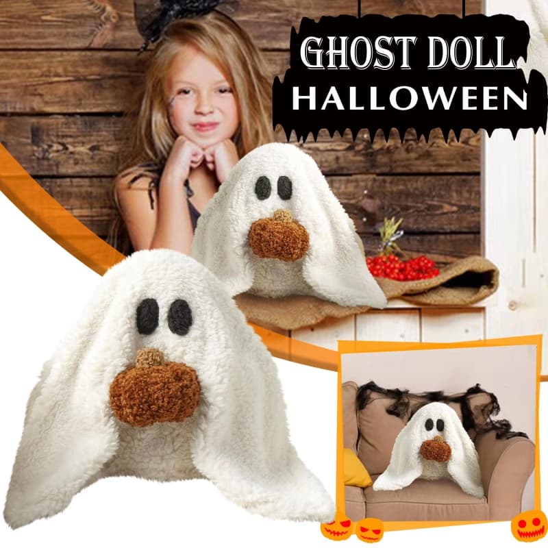 Almohada de peluche con forma de fantasma y calabaza de Halloween