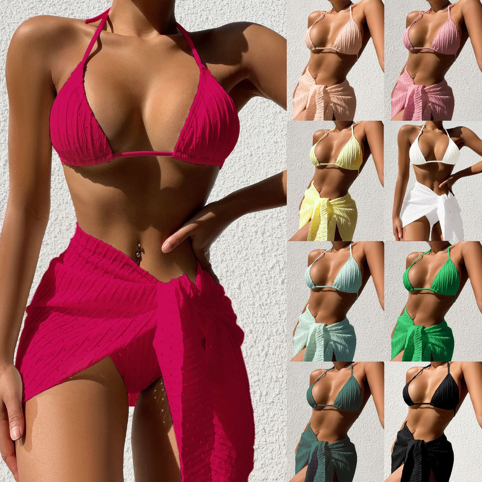 Traje de baño halter con falda de malla 3 piezas