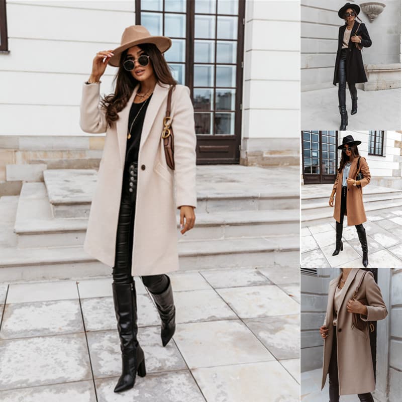 Abrigo de lana para invierno con cuello solapa