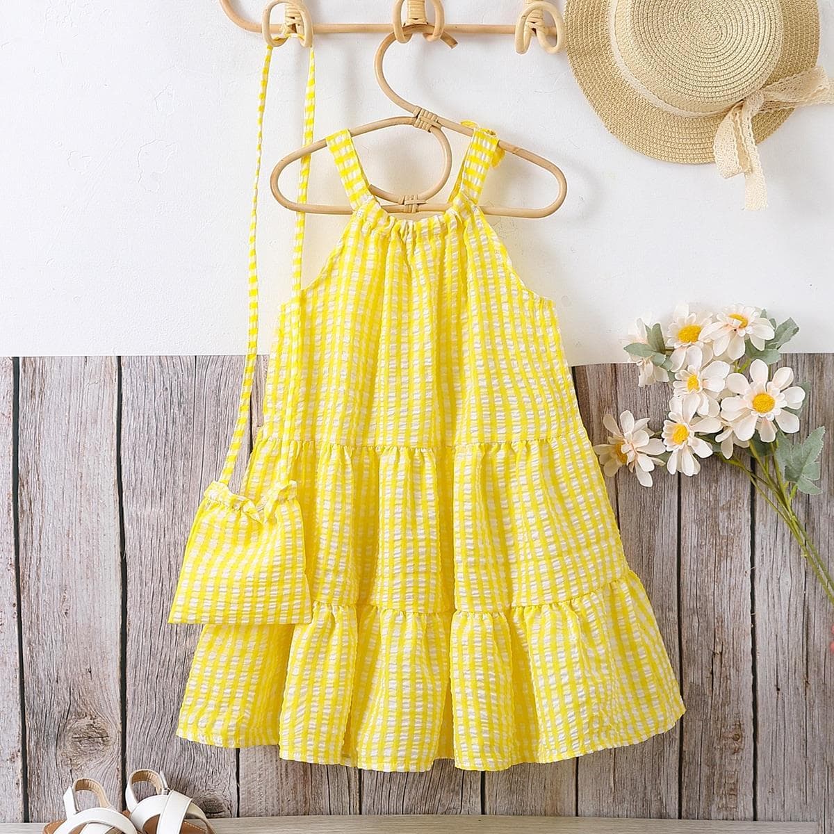 Vestido para niña sin hombros color sólido para playa
