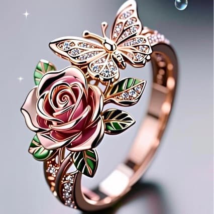 Anillo abierto con flor y mariposa