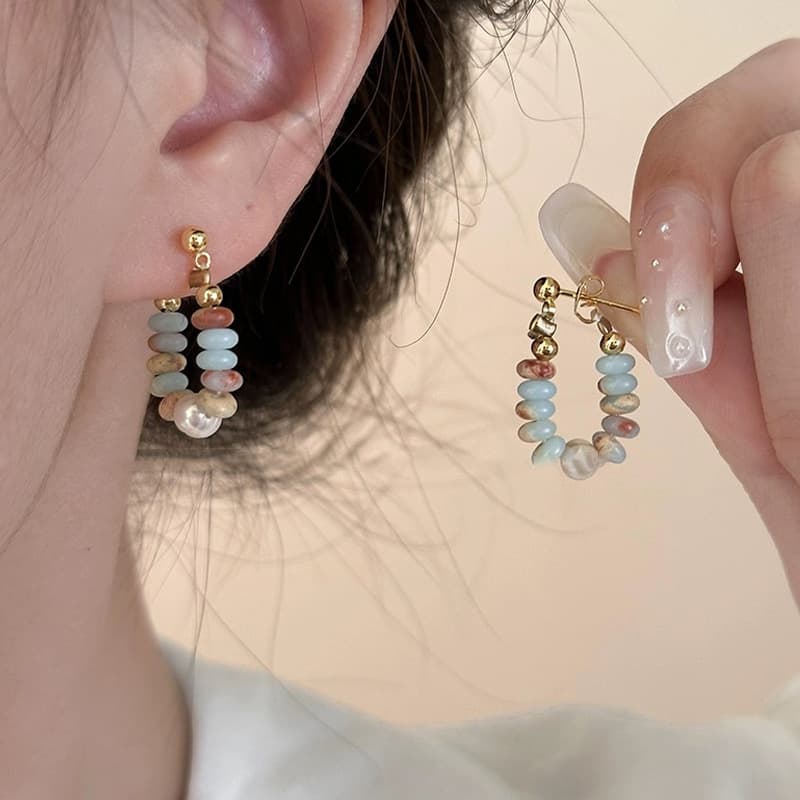 Aretes de dopamina con perla y piedra Shoushan