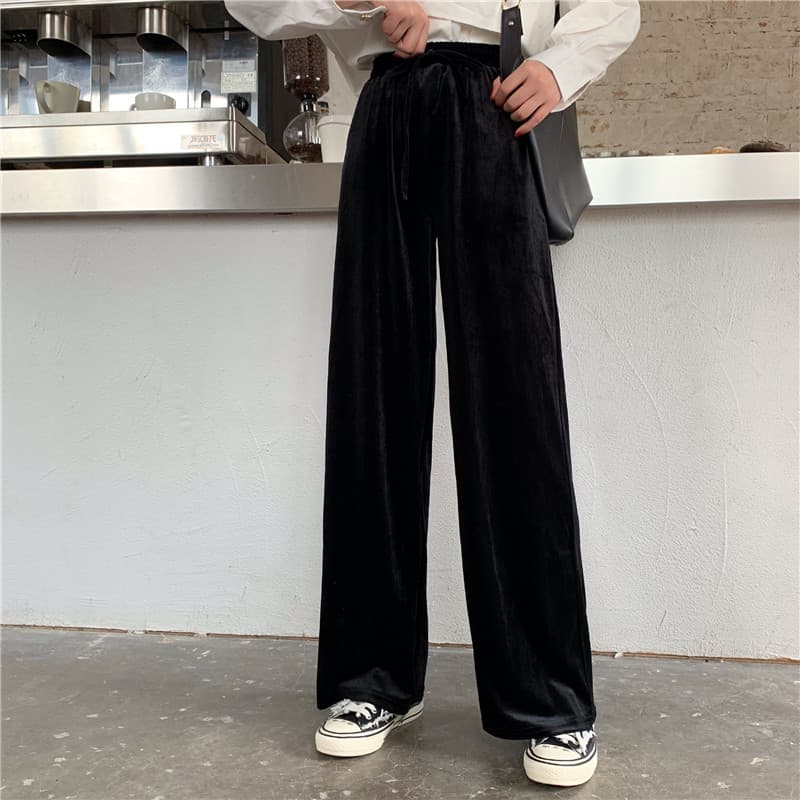 Pantalón terciopelo dorado cintura alta suelto