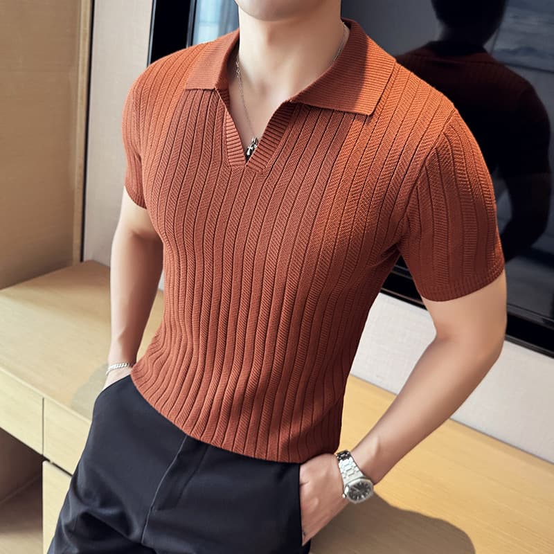 Camiseta hombre manga corta escote V algodón fino