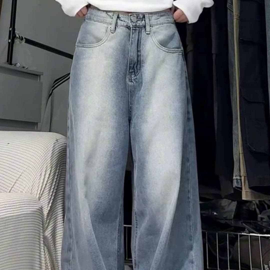 Jeans retro lavado a piedra oversize de cintura alta