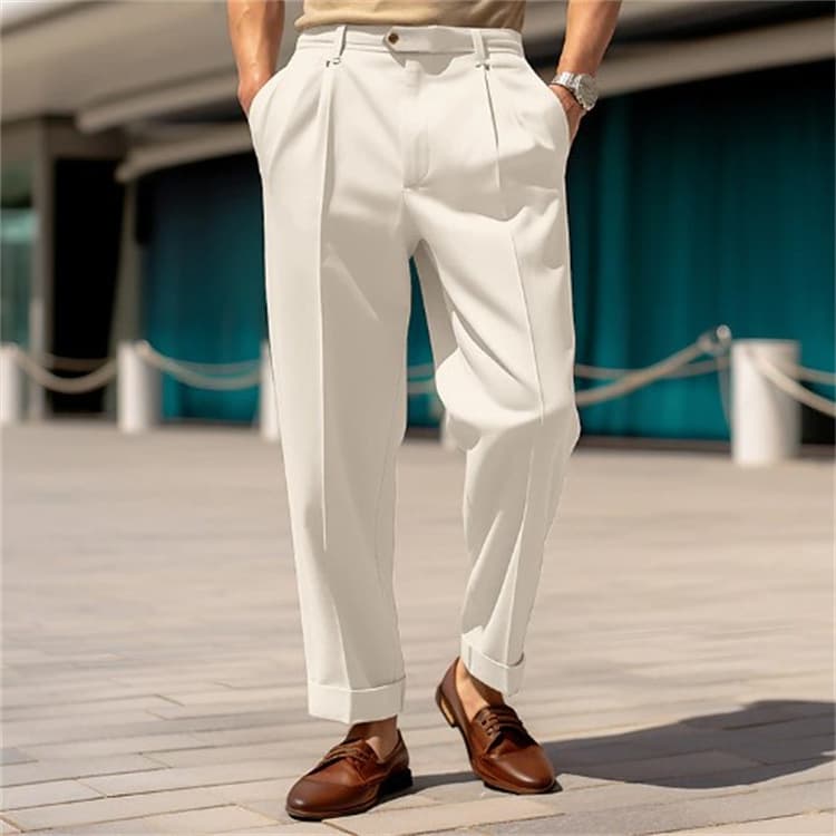 Pantalón casual de cintura media con botón y corte recto