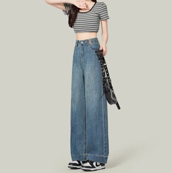Jeans azul retro de cintura alta nueve puntos