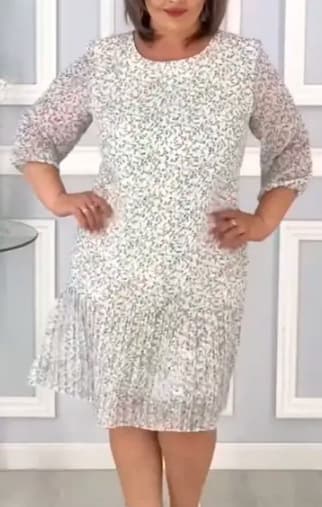Vestido midi plisado cuello redondo ajustado estampado floral