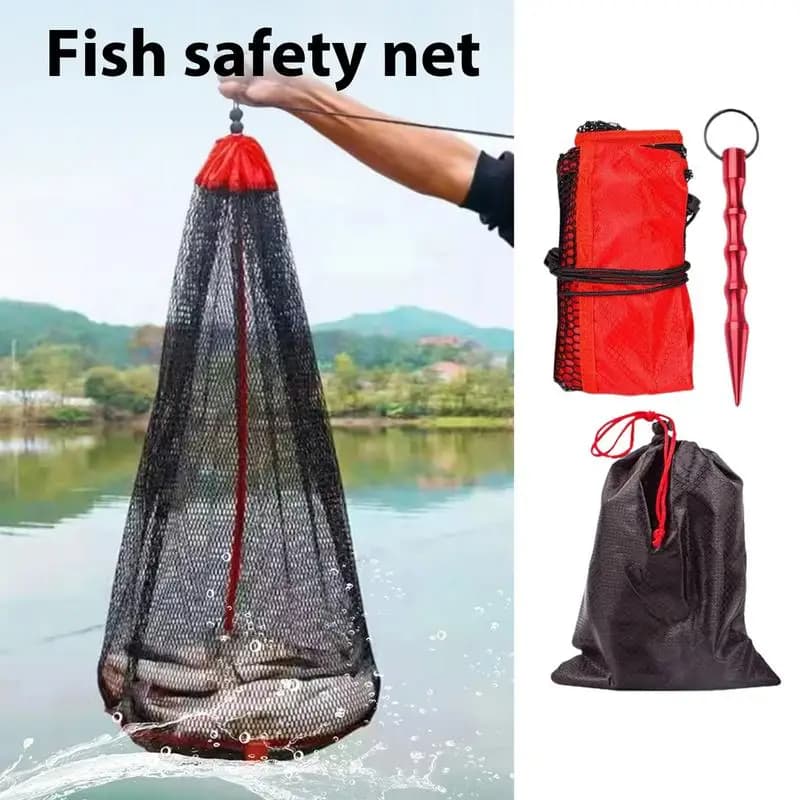 Bolsa de red de pesca portátil con malla de seguridad
