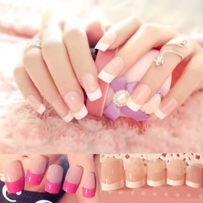 Uñas postizas francesas largas
