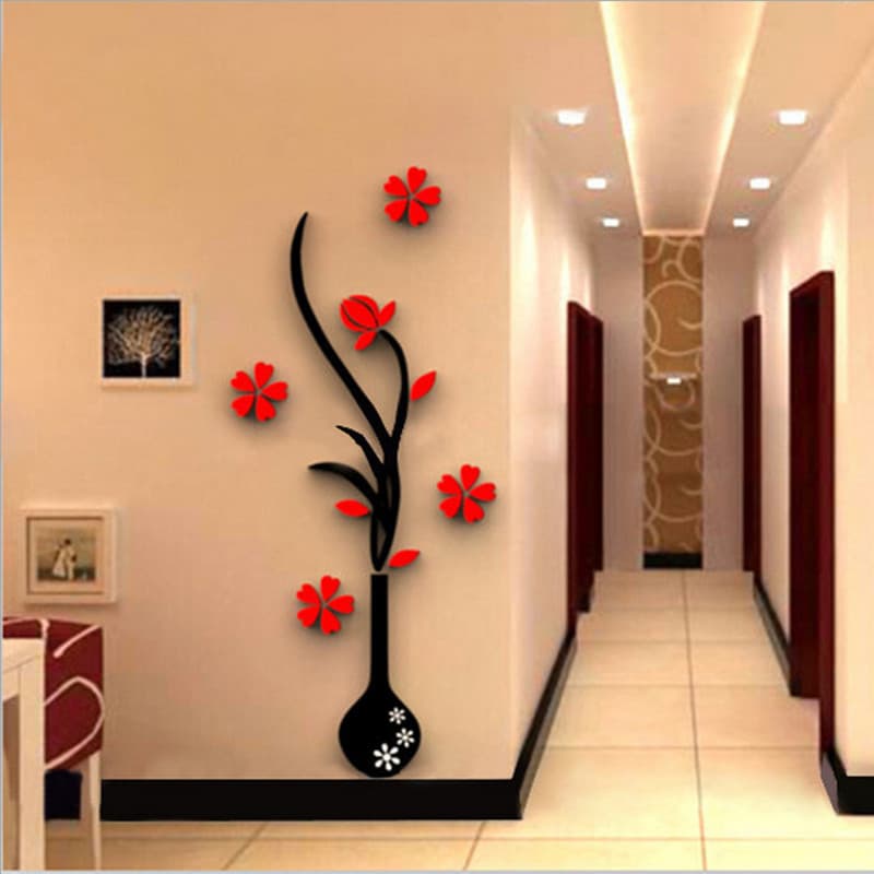 Adhesivo de pared 3D florero acrílico