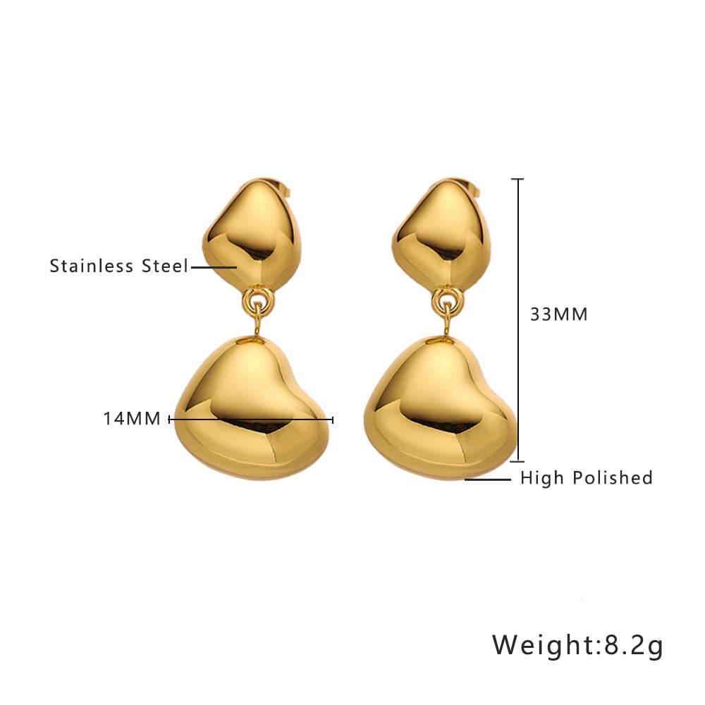 Aretes de tuerca con corazón en acero inoxidable