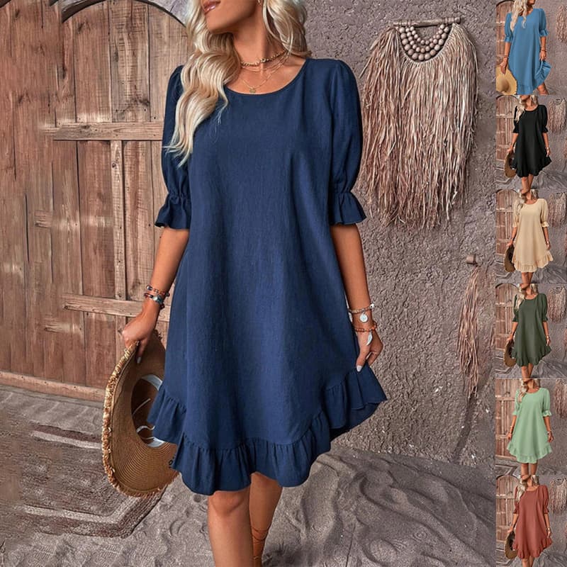 Vestido holgado con mangas cortas y volantes