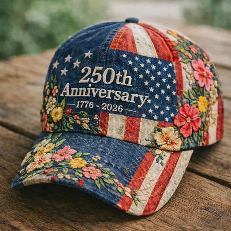 Gorra de béisbol estampada con diseño de rosa y aniversario