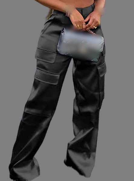 Pantalones rectos casuales con múltiples bolsillos y cremallera
