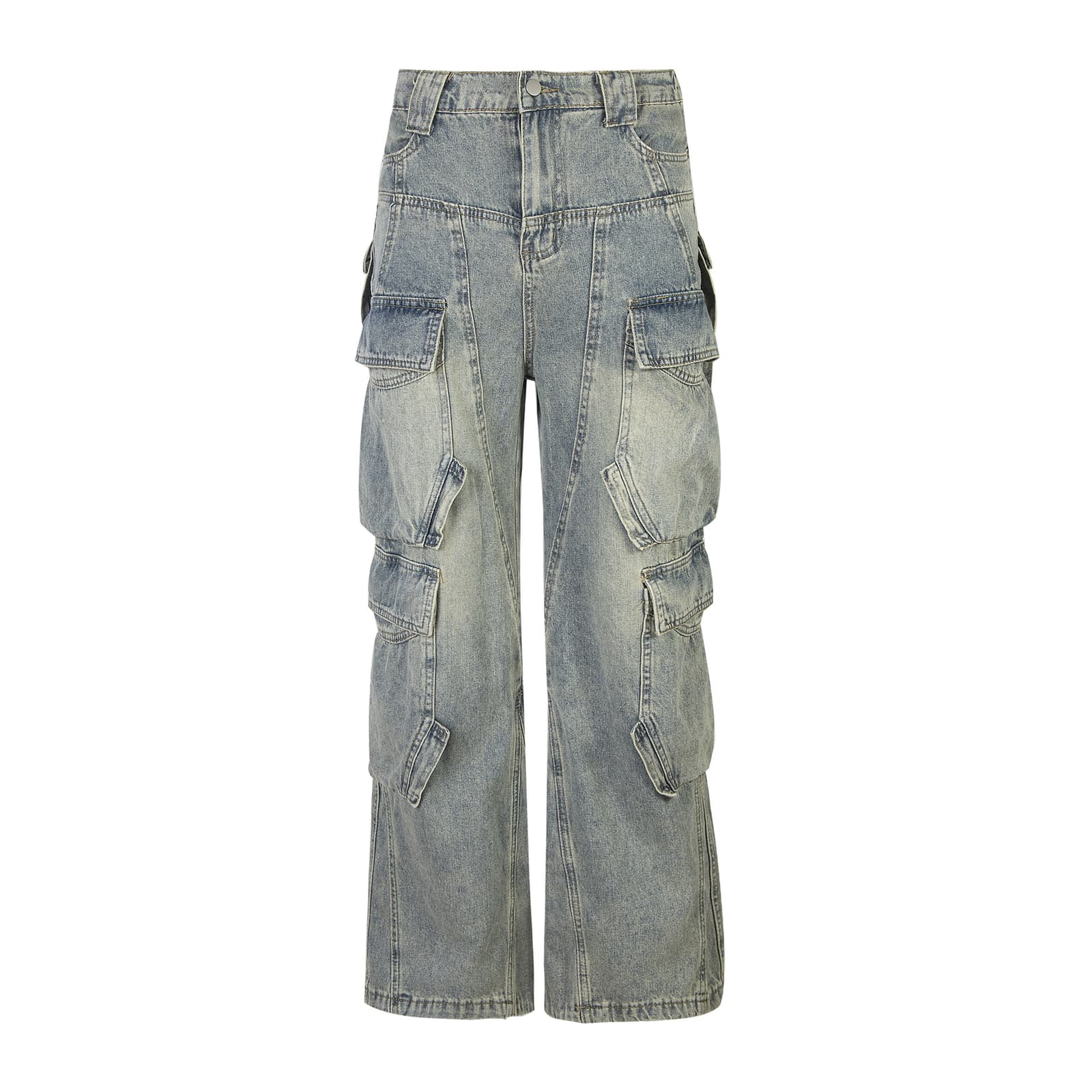 Pantalones cargo de denim con múltiples bolsillos