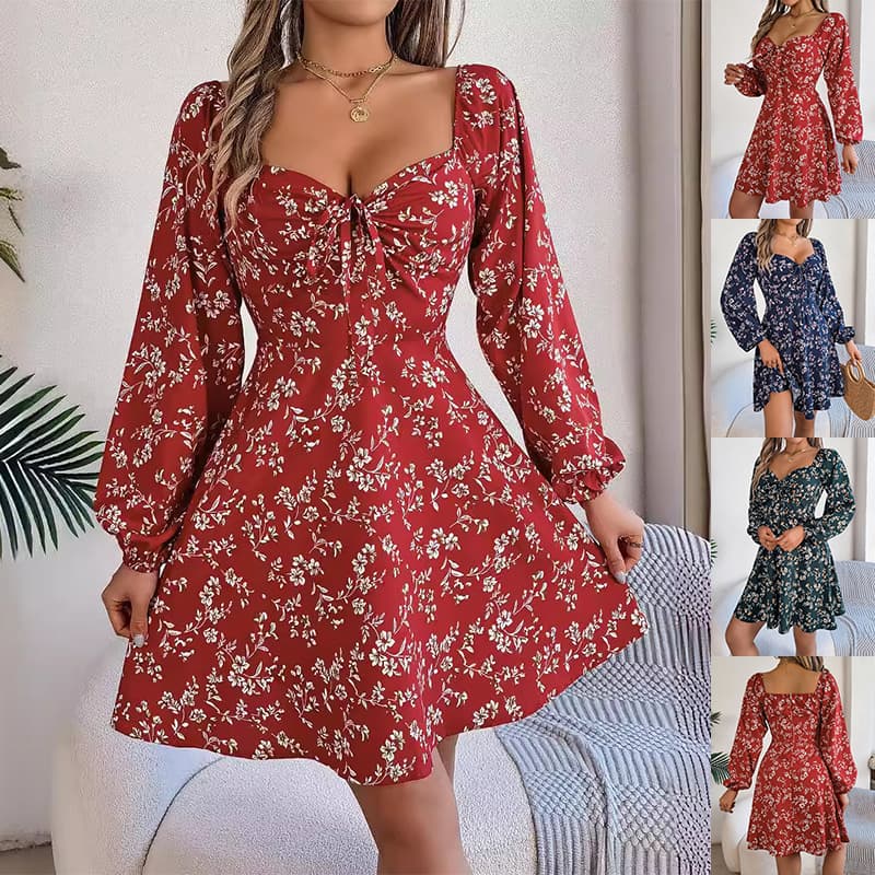 Vestido con estampado floral y mangas farol