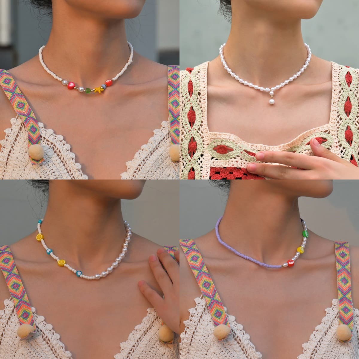 Collar bohemio estilo océano con estrella de mar y corazón