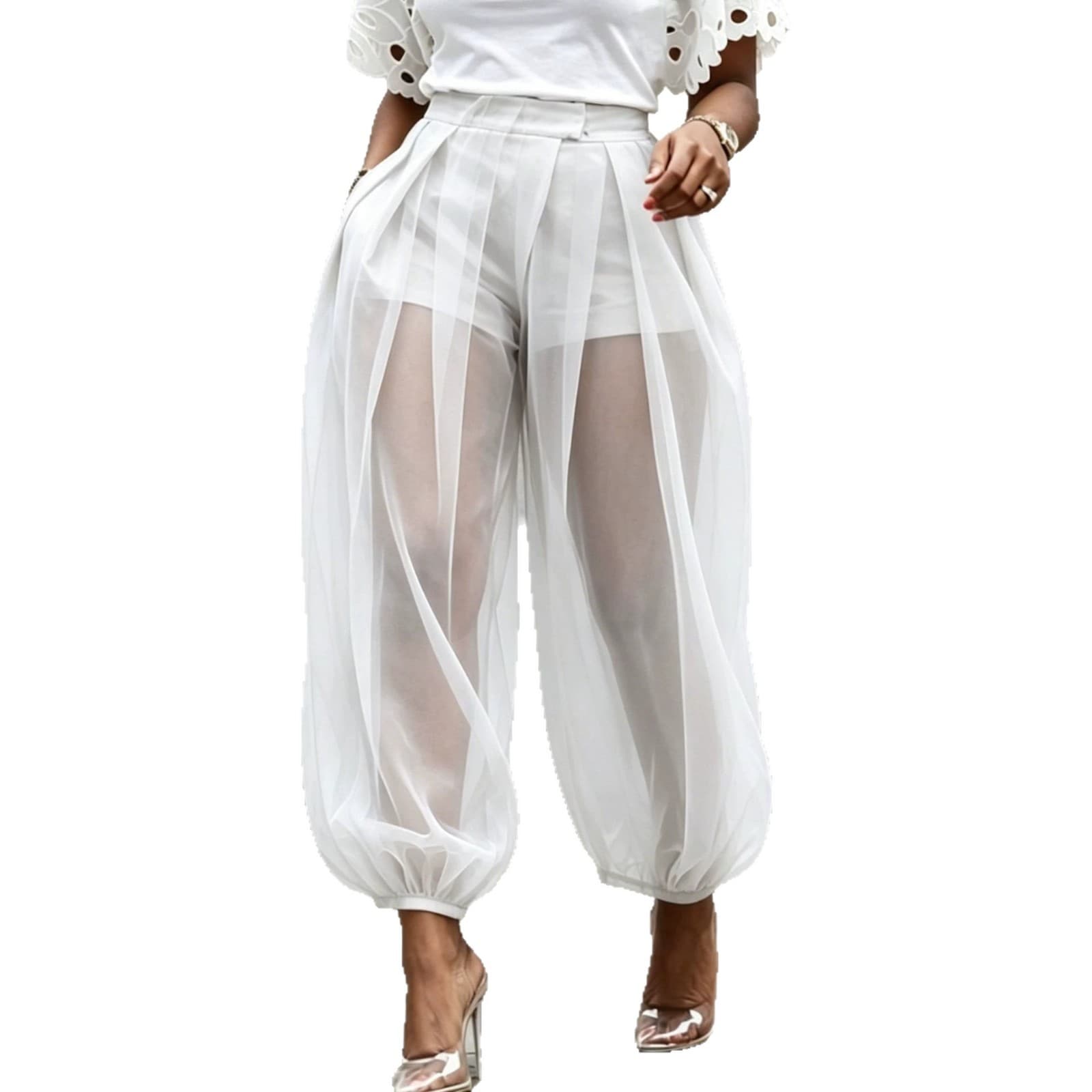 Pantalones tipo linterna de verano con malla y patchwork