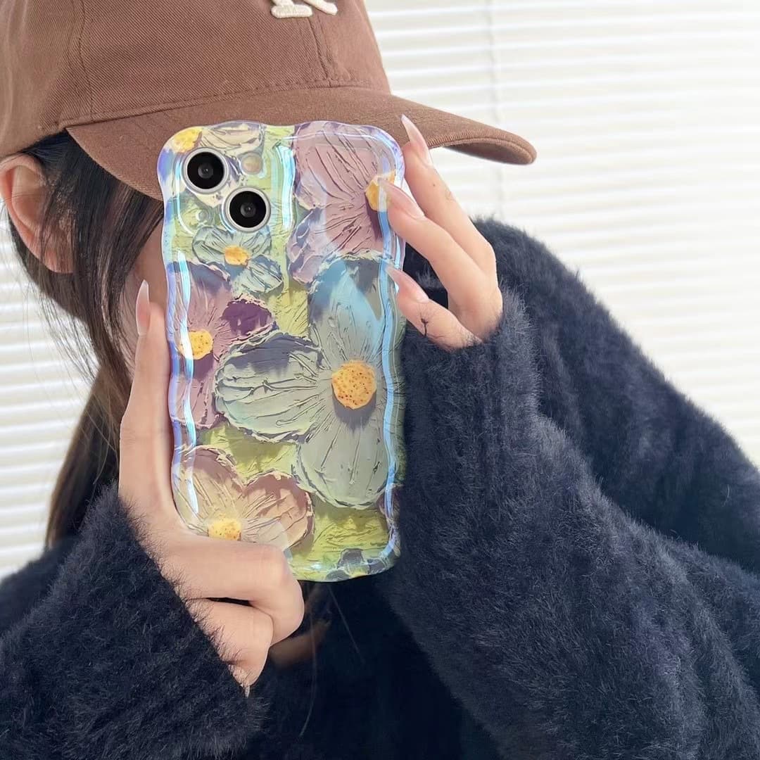 Funda retro con óleo floral antiimpactos para iPhone