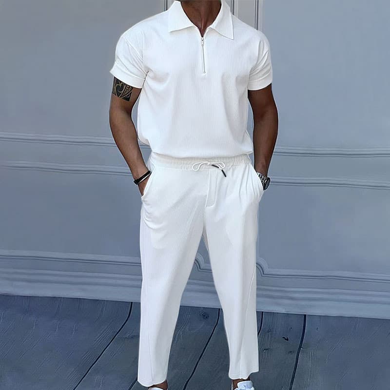 Conjunto de pantalón y polo color sólido manga corta