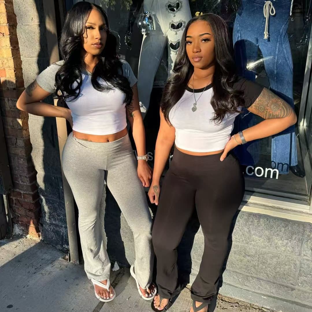 Conjunto casual dos piezas con contraste para mujer