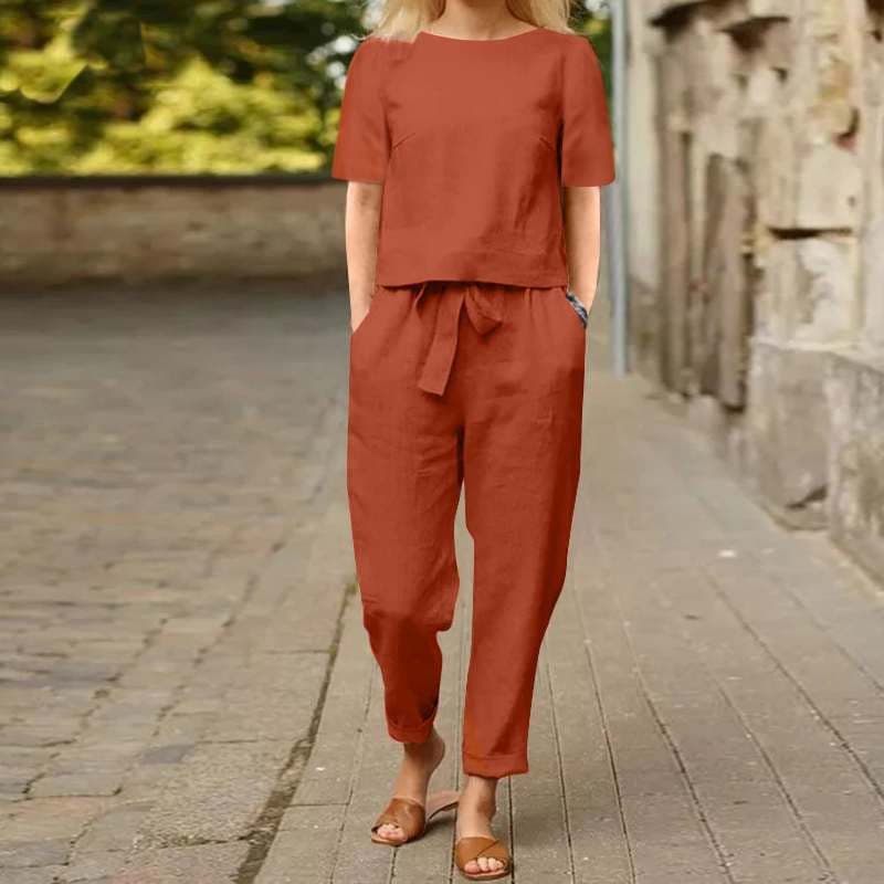 Conjunto dos piezas de algodón y lino con túnica ancha