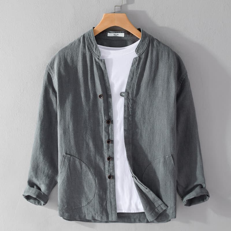 Camisa de lino ramio manga larga, estilo casual suelto