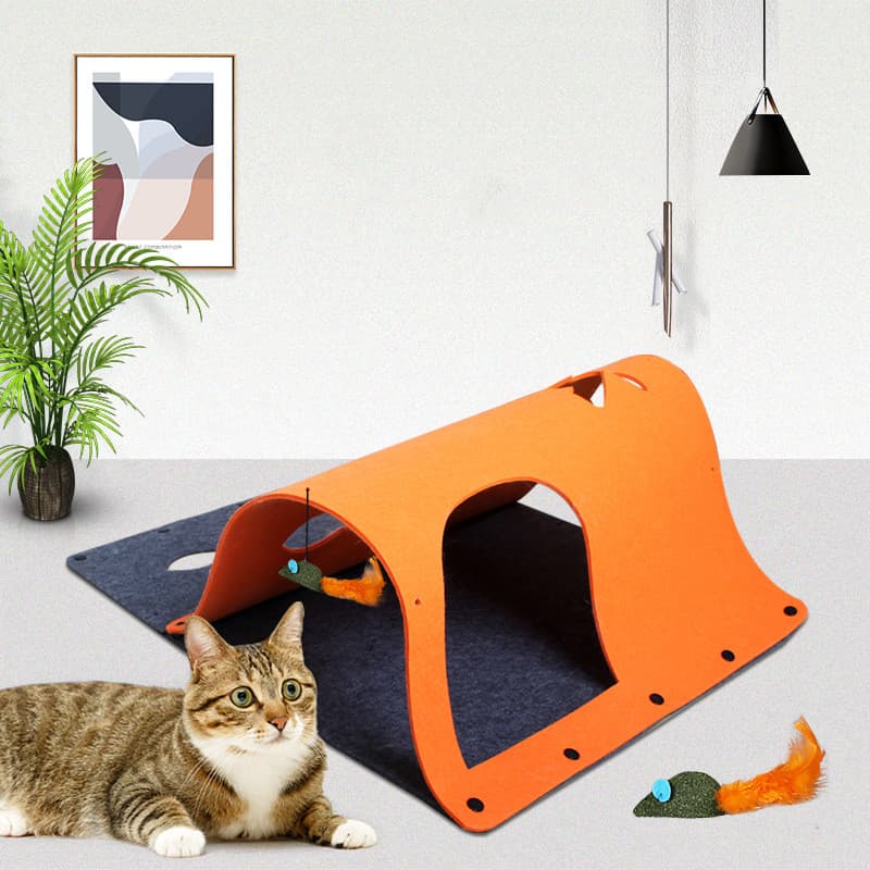 Túnel gato 2 en 1 con casa nido desmontable en fieltro