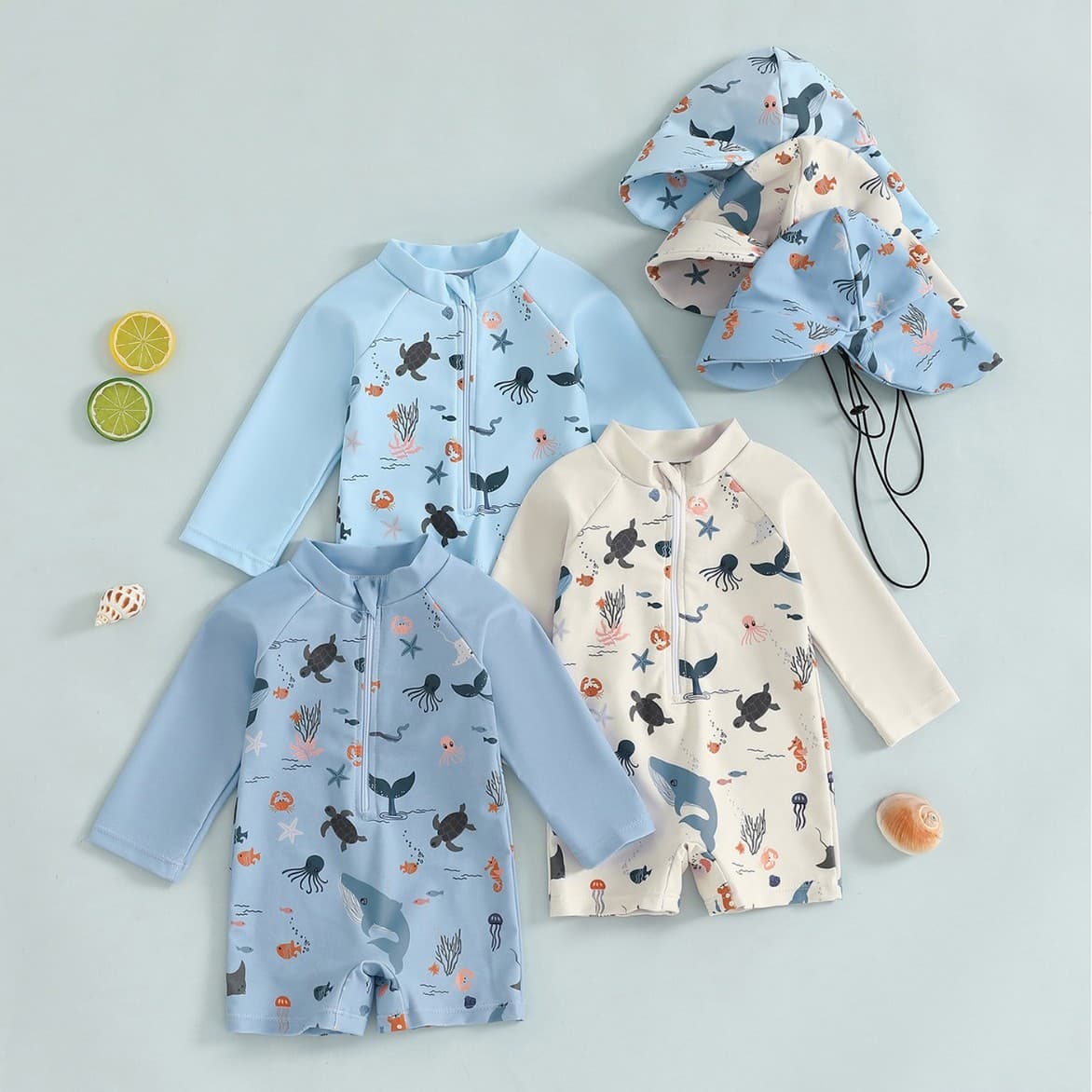 Traje de baño infantil con gorro, manga larga