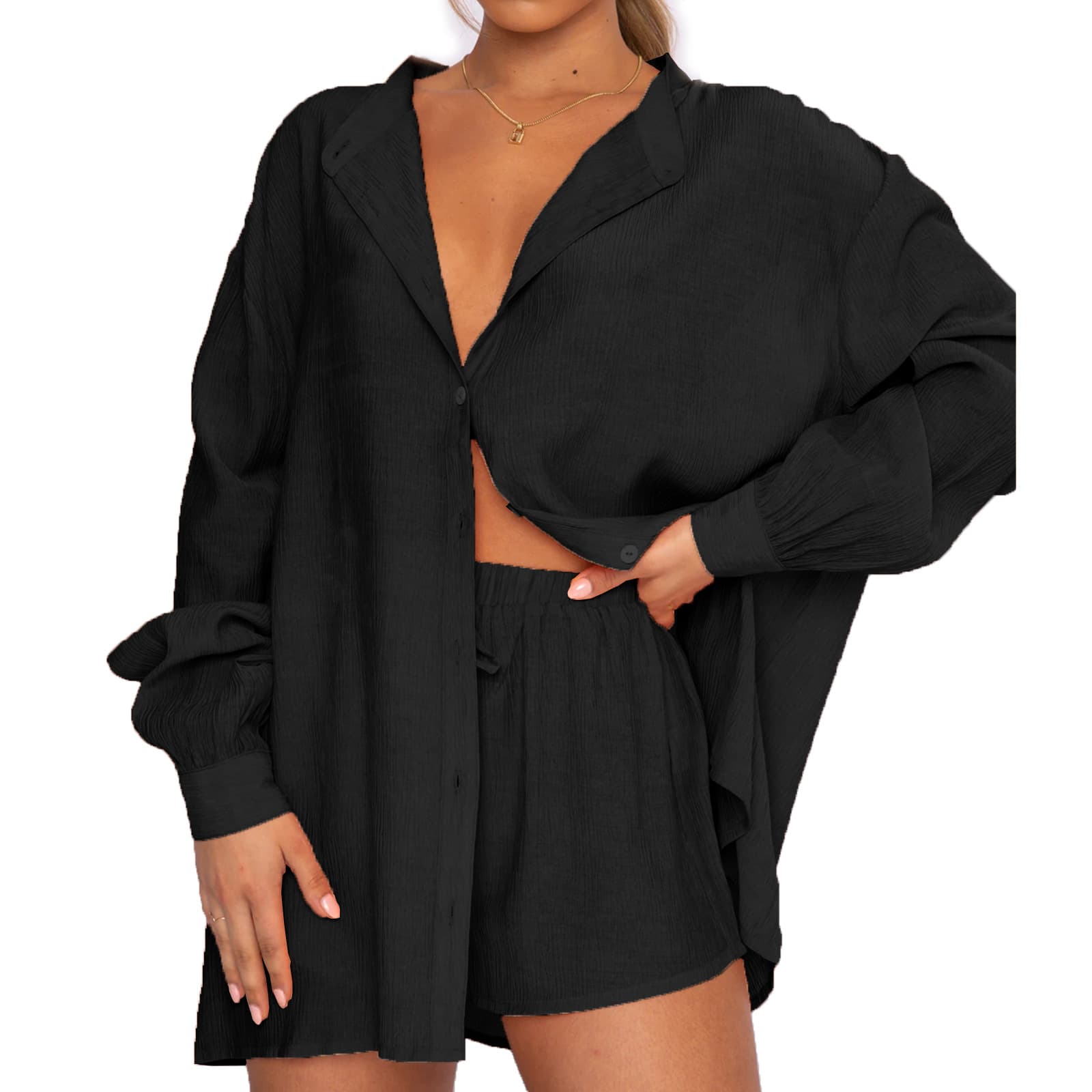 Conjunto de blusa y pantalones cortos casual de algodón