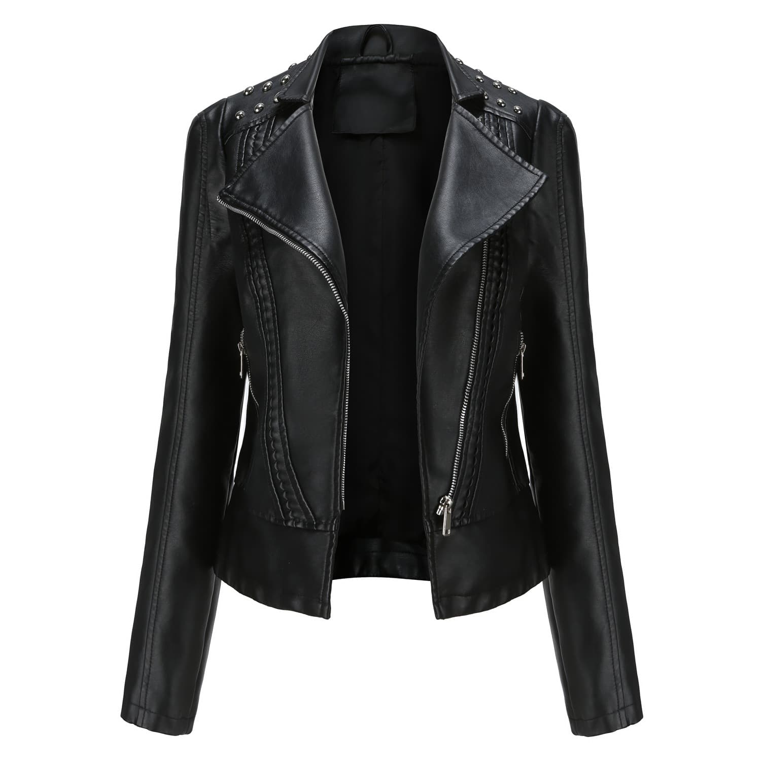 Chaqueta de cuero con abalorios manga larga para mujer