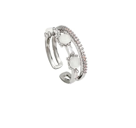 Anillo retro con zircones y perla ajustable
