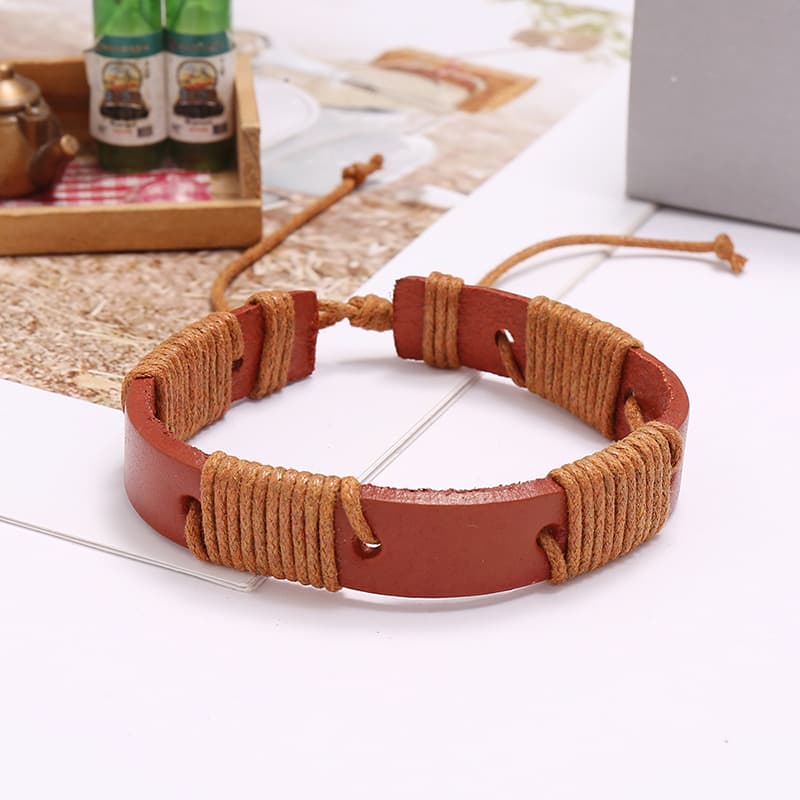 Pulsera de cuero tejido vintage estilo geométrico