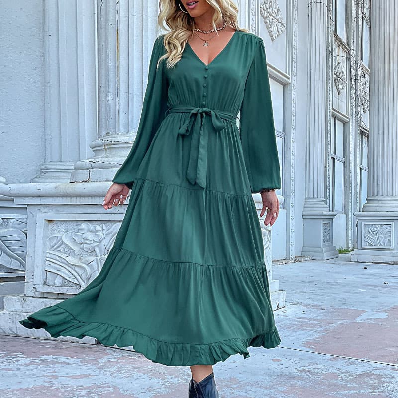 Vestido casual manga larga efecto drapeado