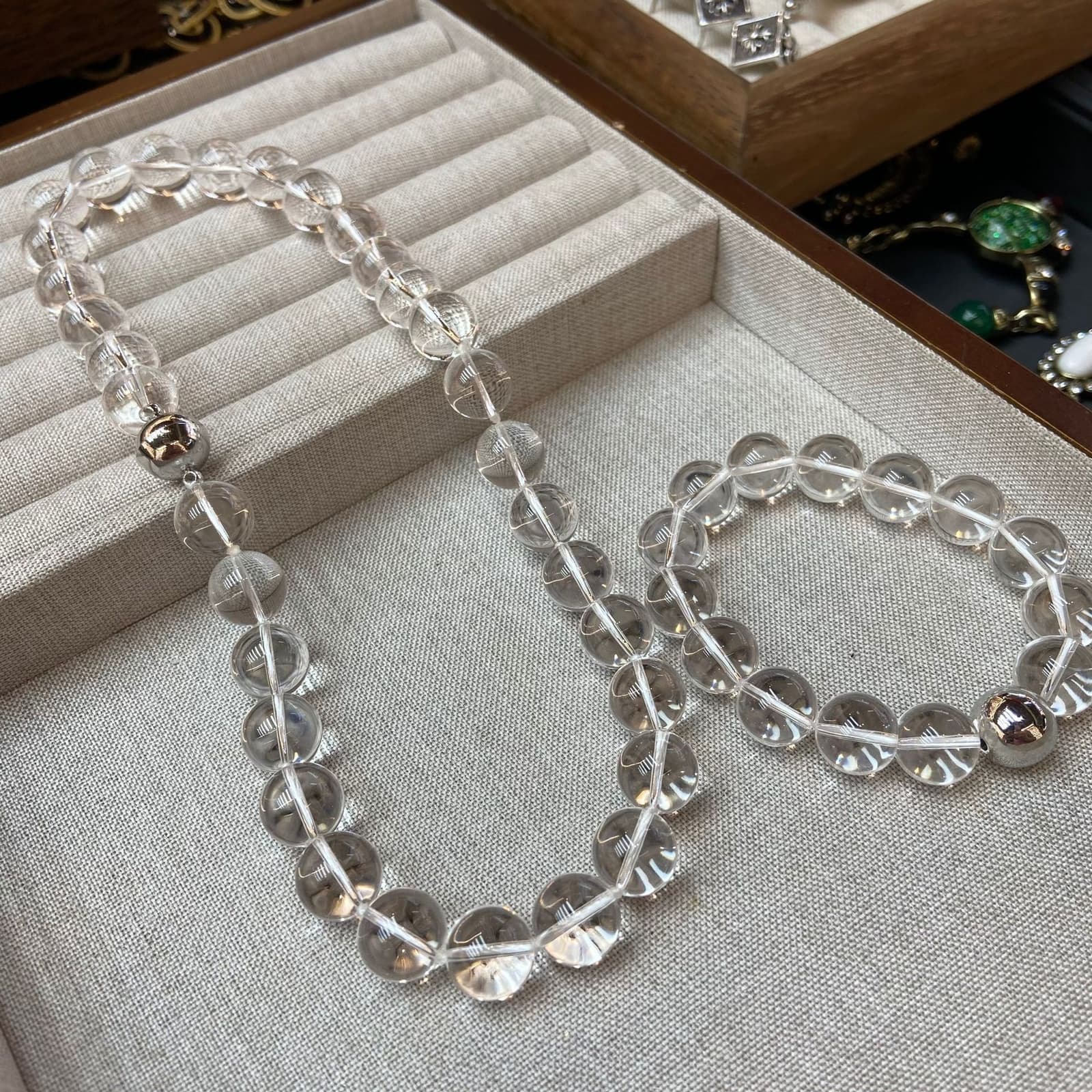 Collar y pulsera de cristal con perlas 12mm