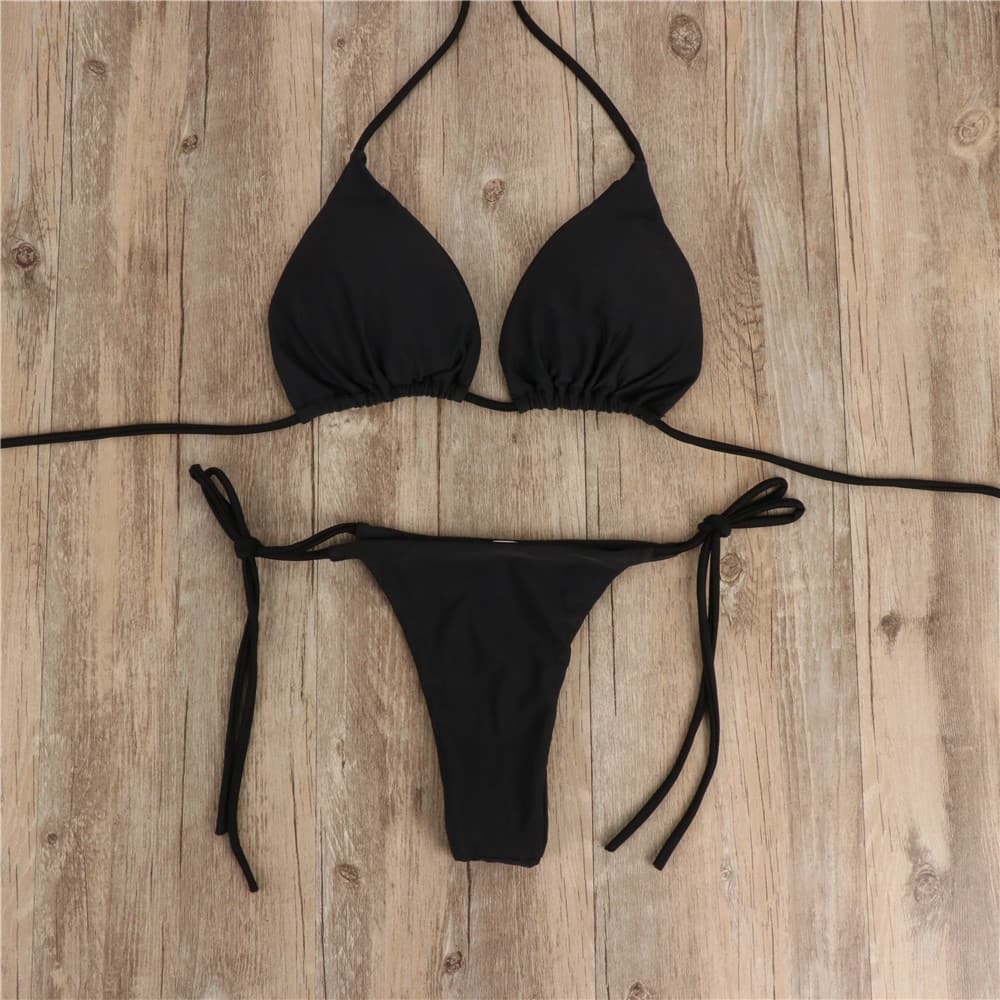 Bikini de 2 piezas con cuello halter y cordones