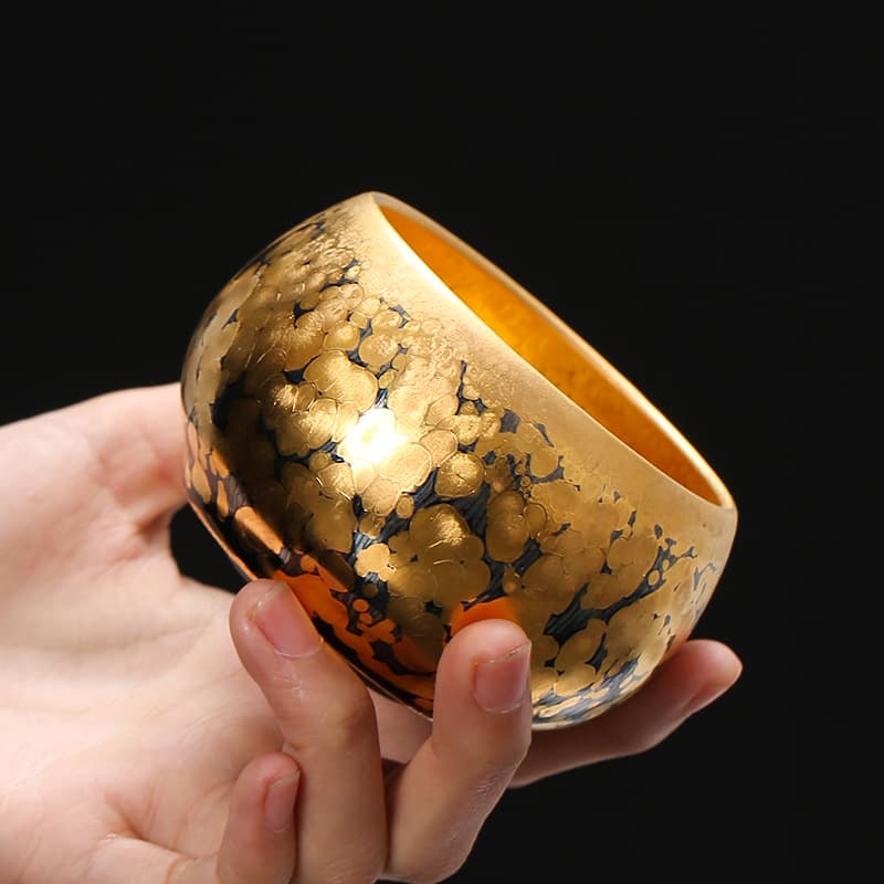 Taza de cerámica Tianmu esmaltada con gotitas de oro