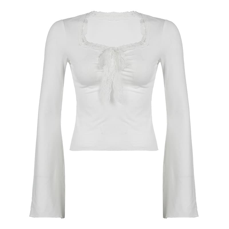 Top hombros descubiertos cuello cuadrado manga acampanada