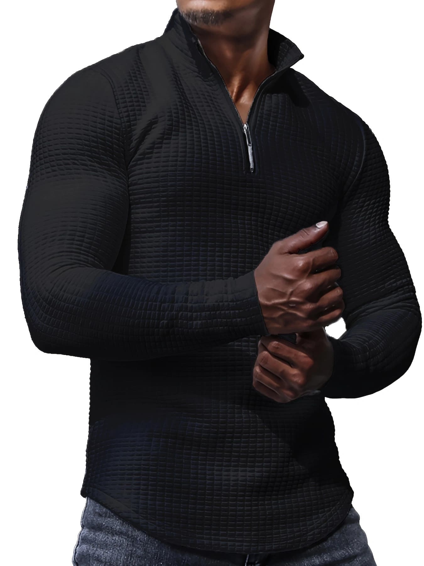 Camiseta deportiva media cremallera cuello parado