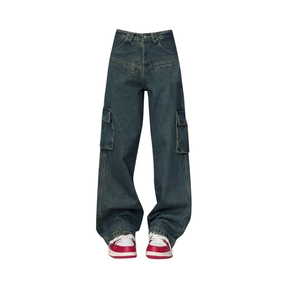 Pantalones vaqueros desgastados con múltiples bolsillos
