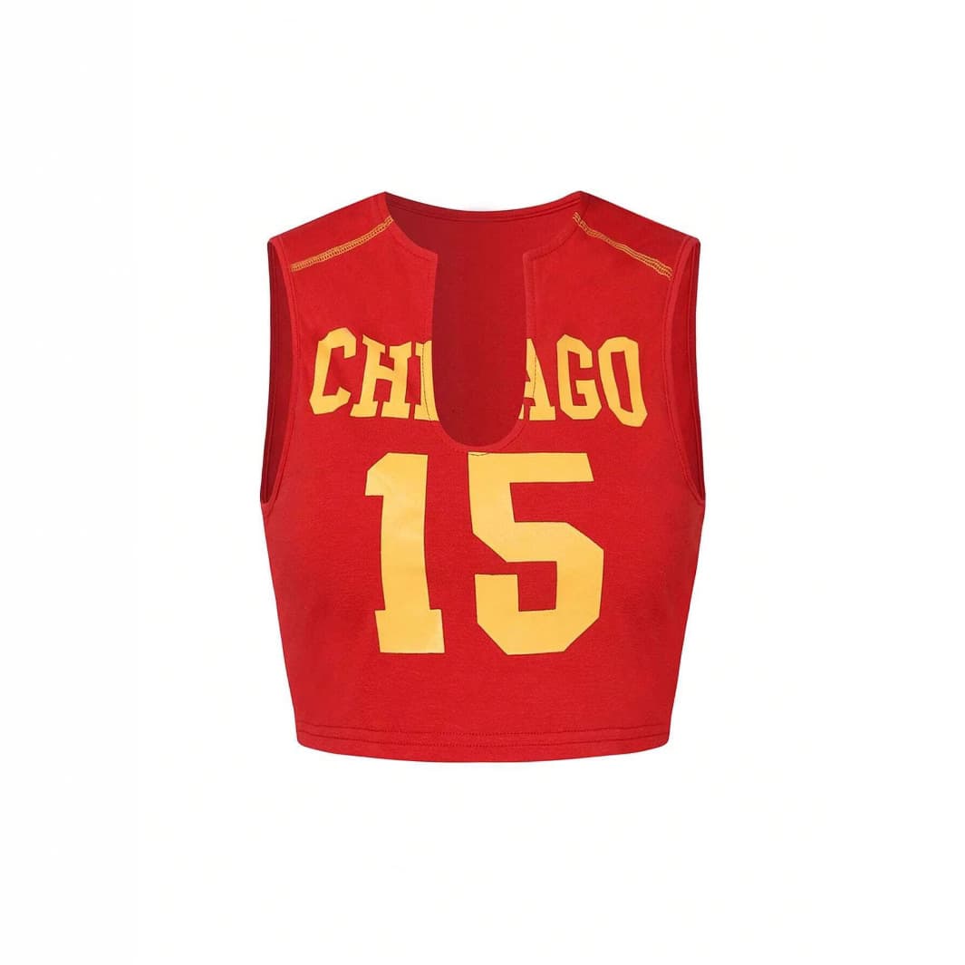 Camiseta sin mangas con estampado digital rojo para mujer