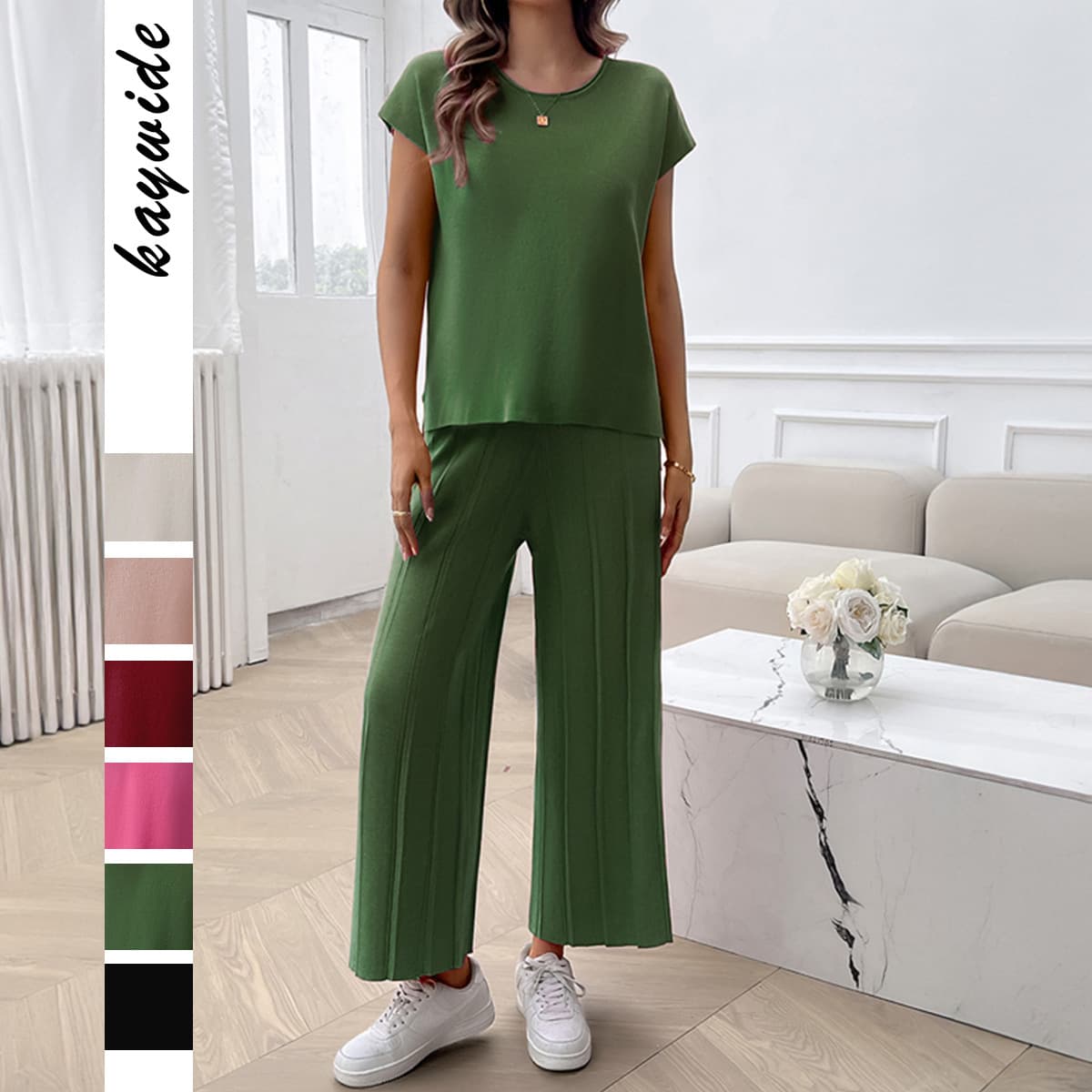 Conjunto casual: top sin mangas y pantalón de pierna ancha