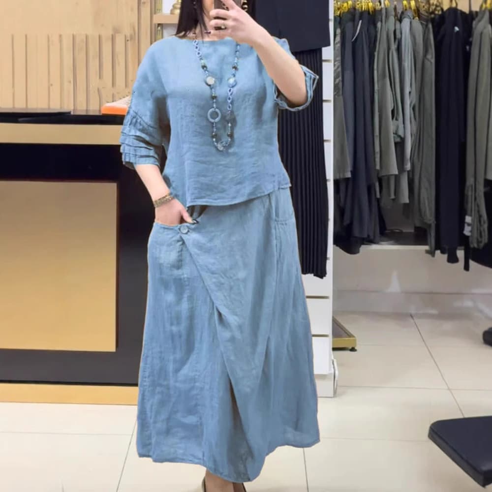 Conjunto de falda suelta casual para mujer en color sólido